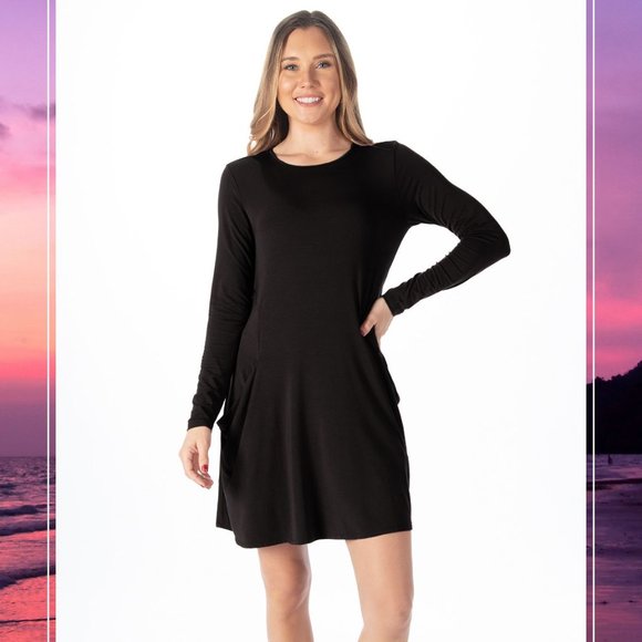 Betabrand sweatshirt long sleeve silk blend dress with pockets - Picture 2 of 10